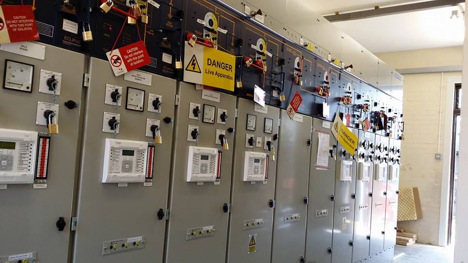High voltage switchgear at an electrical substation